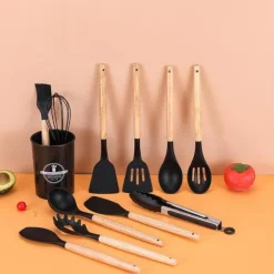 12st Silikon Köksredskap i Ställ - Värmebeständiga redskap