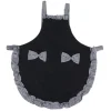 Söt Vintage Damförkläde Rosett Spetsdekoration med Ficka för Köksmatlagningstillbehör Svart