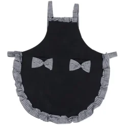 Söt Vintage Damförkläde Rosett Spetsdekoration med Ficka för Köksmatlagningstillbehör Svart