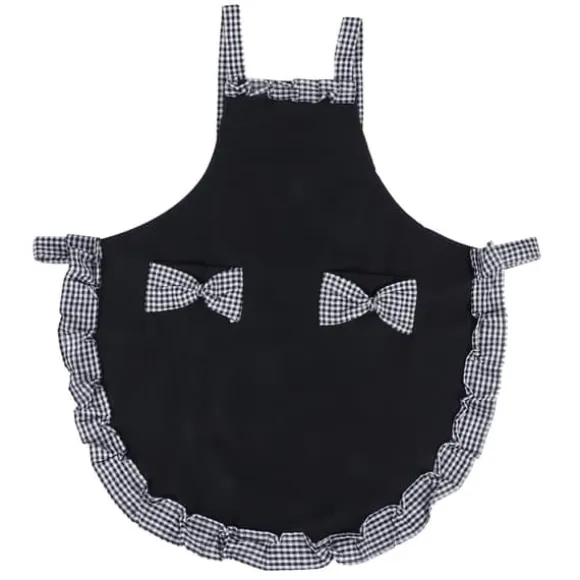 Söt Vintage Damförkläde Rosett Spetsdekoration med Ficka för Köksmatlagningstillbehör Svart