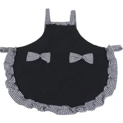 Söt Vintage Damförkläde Rosett Spetsdekoration med Ficka för Köksmatlagningstillbehör Svart