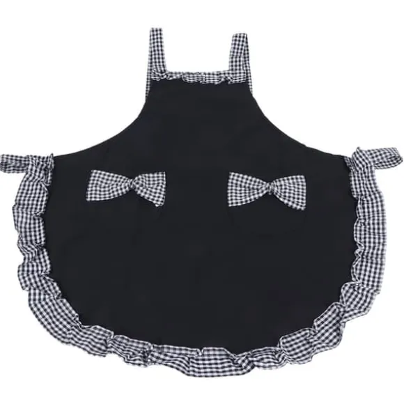 Söt Vintage Damförkläde Rosett Spetsdekoration med Ficka för Köksmatlagningstillbehör Svart