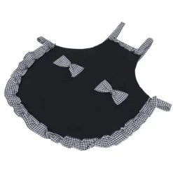 Söt Vintage Damförkläde Rosett Spetsdekoration med Ficka för Köksmatlagningstillbehör Svart