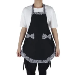 Söt Vintage Damförkläde Rosett Spetsdekoration med Ficka för Köksmatlagningstillbehör Svart