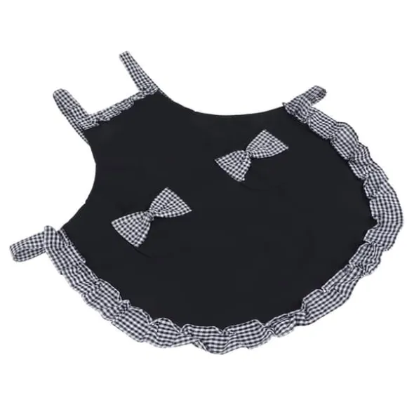Söt Vintage Damförkläde Rosett Spetsdekoration med Ficka för Köksmatlagningstillbehör Svart