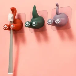 Söta tecknade djursvansväggskrokar Multifunktionella klibbkrokar för att hänga tandborste Dusch Hemväggsarrangör