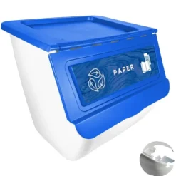 Stapelbar Återvinningskorg, 36L Kapacitet, Enkel Rörlighet,3 PAs + Billigt, Blått papper