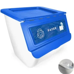 Stapelbar Återvinningskorg, 36L Kapacitet, Enkel Rörlighet,3 PAs + Billigt, Blått papper