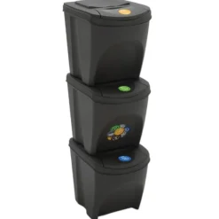 Stapelbara soptunnor 3 st grå 75 L polypropen