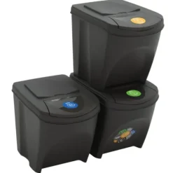 Stapelbara soptunnor 3 st grå 75 L polypropen