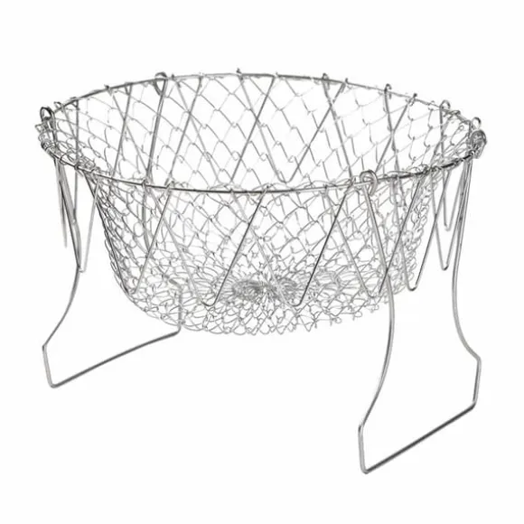 Stekkorg i rostfritt stål Hopfällbar, måttlig masktäthet, mångsidigt matlagningsnät för kök