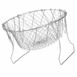 Stekkorg i rostfritt stål Hopfällbar, måttlig masktäthet, mångsidigt matlagningsnät för kök