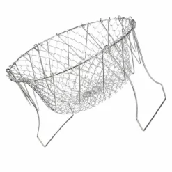 Stekkorg i rostfritt stål Hopfällbar, måttlig masktäthet, mångsidigt matlagningsnät för kök