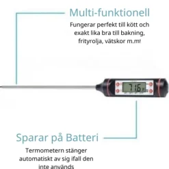Stilren Stektermometer med LCD Display Svart