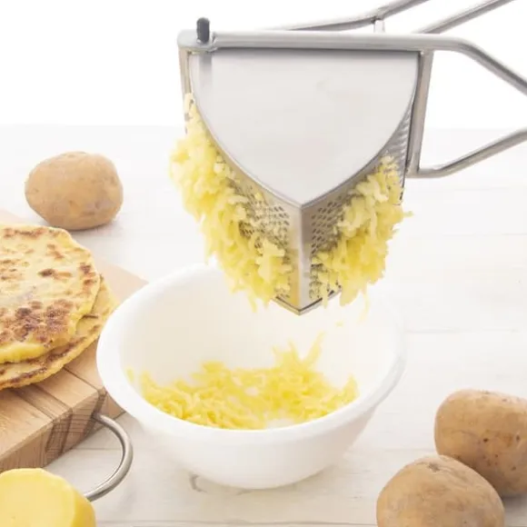 Stålpress för pressning av potatis, ost, frukt, dumplings, puré stark