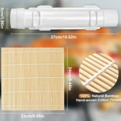 Sushi Maker Set i Vitt med Bambumatta - Livsmedelssäker ABS+PP, Enkel Att Använda, Perfekt för Hemma och Picknick