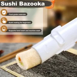 Sushi Maker Set i Vitt med Bambumatta - Livsmedelssäker ABS+PP, Enkel Att Använda, Perfekt för Hemma och Picknick