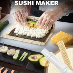 Sushi Maker Set i Vitt med Bambumatta - Livsmedelssäker ABS+PP, Enkel Att Använda, Perfekt för Hemma och Picknick