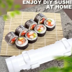 Sushi Maker Set i Vitt med Bambumatta - Livsmedelssäker ABS+PP, Enkel Att Använda, Perfekt för Hemma och Picknick