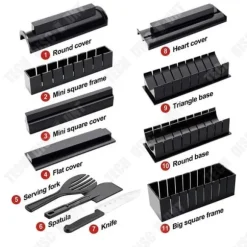 Sushitillbehör - TD® - Multifunktionellt verktyg - 11 delar - ABS - Svart
