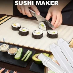 Sushitillverkningsset, sushitillverkningsrulle, DIY-sushitillverkning, sushiverktyg för nybörjare för att göra sushi snabbt (vit)