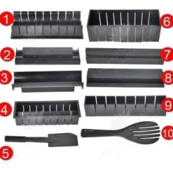 Sushiverktyg - HTBE® - Set med 10 delar - Plast ABS - Svart färg - Praktisk design