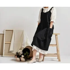 Svart Bomullsförkläde - Stilrent och Enkelt Förkläde med Nackband för Kök, Blomsteraffär och Arbete