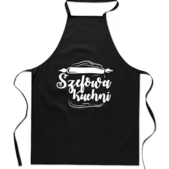 Svart bomullsförkläde med tryck, köksrulle för kvinnor