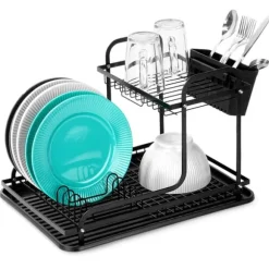 Svart diskställ med 2 nivåer RADKA 42,5x32x29 cm