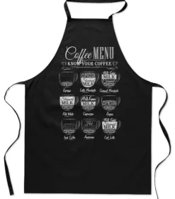 Svart tryckt förkläde kök Kaffe Kaffekoppar barista bomull