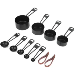 Svarta mätkoppar i rostfritt stål med våg - 9 st