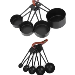 Svarta mätkoppar i rostfritt stål med våg - 9 st