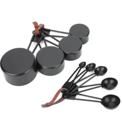 Svarta mätkoppar i rostfritt stål med våg - 9 st