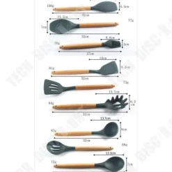 TD® köksredskapssats i silikon, värmebeständig 9-delad matlagningsverktyg med handtag av lövträ