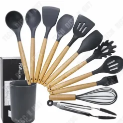TD® Köksredskapsset i silikon med trähandtag, 12-delads non-stick spatel köksredskap