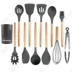 TD® Trähandtag Silikon Köksredskap 12 delar Nonstick Köksspatel Matlagningsredskap Spade Sked Set