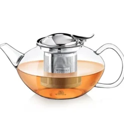 Tekanna 1550 ml Glas med Rostfritt Stålfilter – Värmebeständig Tebryggare