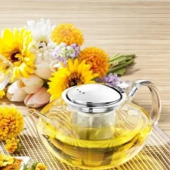 Tekanna 1550 ml Glas med Rostfritt Stålfilter – Värmebeständig Tebryggare