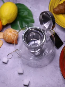 Tekanna Glas 1050 ml – Diskmaskinssäker Värmebeständig Tebryggare med Filter i Rostfritt Stål för Gas- och Elspis