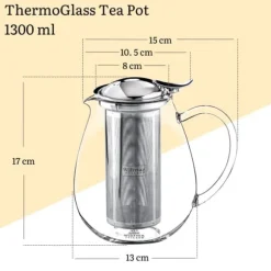 Tekanna Glas 1300 ml – Värmebeständig Tebryggare med Rostfritt Filter