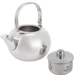 Tekanna i rostfritt stål i 304, platt botten, induktionskokare, vattenkokare, tekanna med filter, silver, 16 cm, 1,2 l