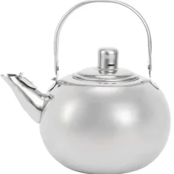 Tekanna i rostfritt stål i 304, platt botten, induktionskokare, vattenkokare, tekanna med filter, silver, 16 cm, 1,2 l