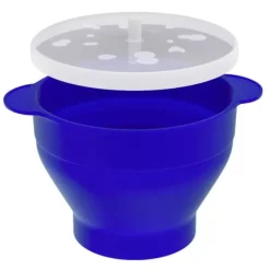 Återanvändbar Silikonpopcornmaskin för mikrovågsugn, vikbar skål med lock i Blått - 24 x 20 x 6 (14.5) cm Popcorn Maker