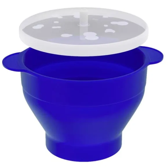 Återanvändbar Silikonpopcornmaskin för mikrovågsugn, vikbar skål med lock i Blått - 24 x 20 x 6 (14.5) cm Popcorn Maker