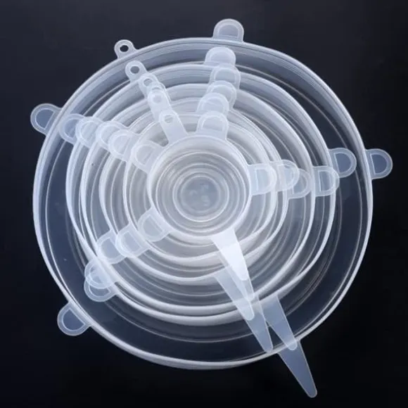 Återanvändbara silikonlock, 6 stycken, elastiska, universella, för skål, gryta, mikrovågsugn, lock*FL3044