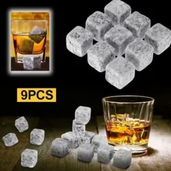 Återanvändbara whiskystenar - Ej specificerad - 9 stycken - Naturlig sten - Rundade kanter - Tvättbar