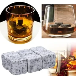 Återanvändbara whiskystenar - Ej specificerad - 9 stycken - Naturlig sten - Rundade kanter - Tvättbar