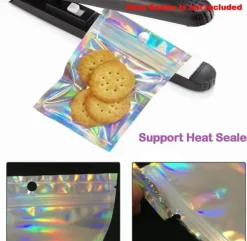 Återförslutningsbara aluminiumfoliepåsar (50 st), perfekta för festförvaring, holografiska färger, 7,5*12 cm