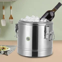 Termobehållare för mat - Rund termo-hink - 10 l - Metall - Isolerad för varmhållning - Ljusgrå