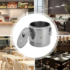 Termobehållare för mat - Rund termo-hink - 10 l - Metall - Isolerad för varmhållning - Ljusgrå